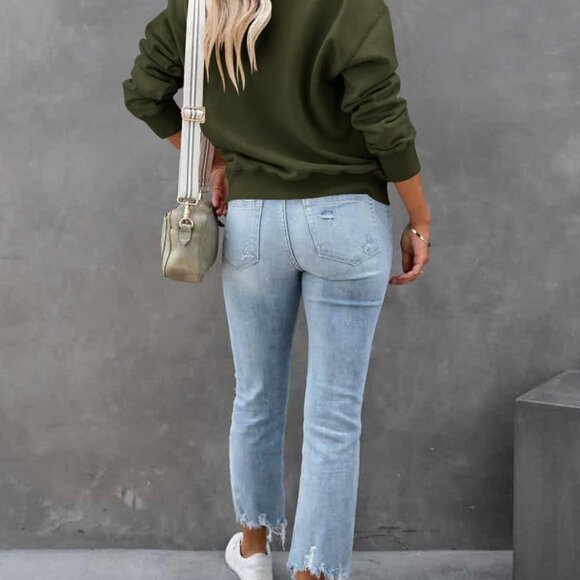 Women’s Quarter Zip Pullover Casual Long Sleeve Shirt Lightweight Sweatshirt - Picture 4 of 4